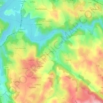 Carte topographique Carsac, altitude, relief