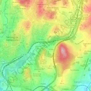 Carte topographique A Ponte do Viso, altitude, relief