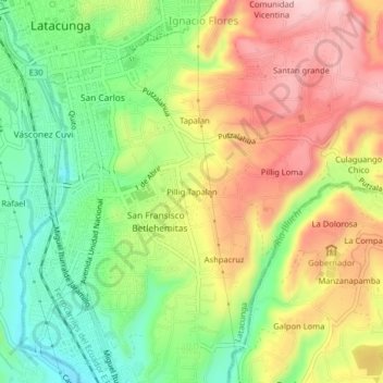 Carte topographique Pillig Tapalan, altitude, relief