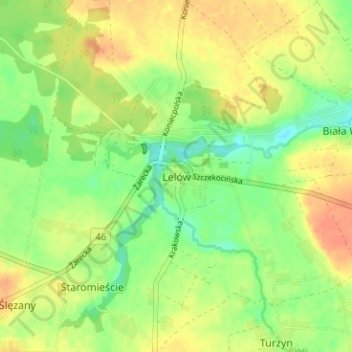Carte topographique Lelów, altitude, relief