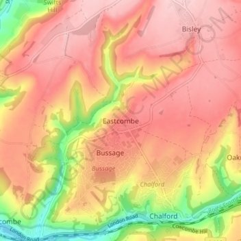 Carte topographique Eastcombe, altitude, relief