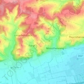 Carte topographique Am Kirschberg, altitude, relief