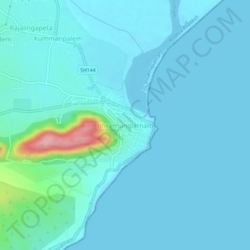 Carte topographique Bheemunipatnam, altitude, relief