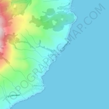 Carte topographique Lowotobi, altitude, relief