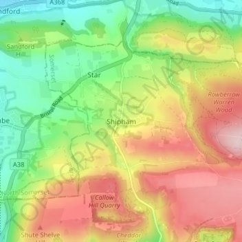 Carte topographique Shipham, altitude, relief