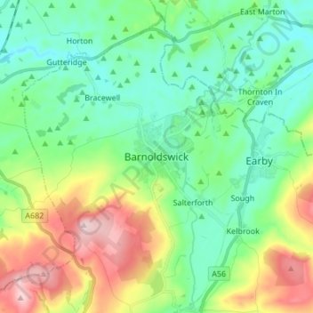Carte topographique Barnoldswick, altitude, relief