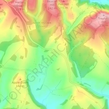 Carte topographique North Marden, altitude, relief
