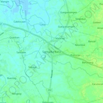 Carte topographique Santa Barbara, altitude, relief