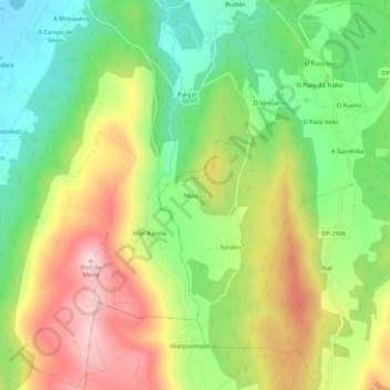 Carte topographique Moucos, altitude, relief
