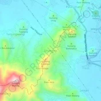 Carte topographique Situwangi, altitude, relief