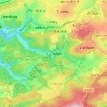 Carte topographique Neuenhof, altitude, relief