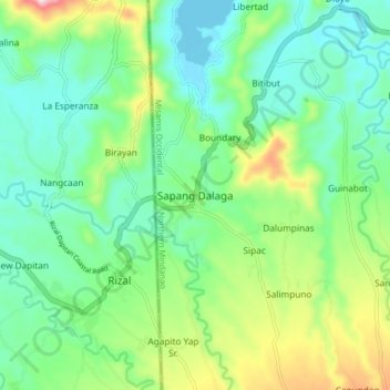 Carte topographique Sapang Dalaga, altitude, relief
