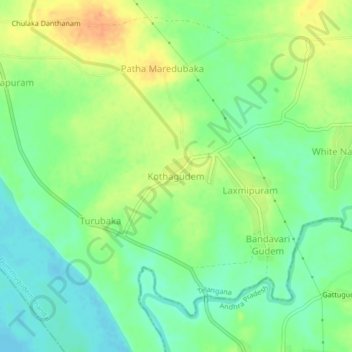 Carte topographique Kothagudem, altitude, relief