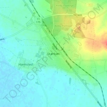 Carte topographique Skærbæk, altitude, relief