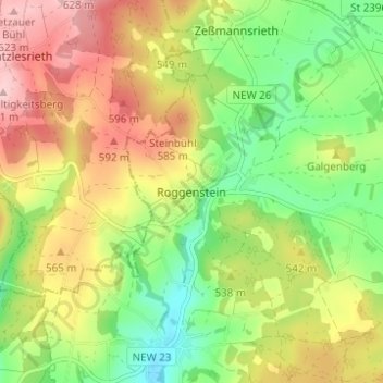 Carte topographique Roggenstein, altitude, relief
