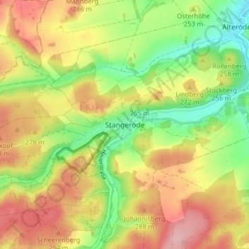 Carte topographique Stangerode, altitude, relief