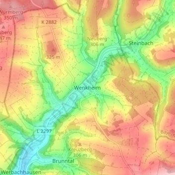 Carte topographique Wenkheim, altitude, relief