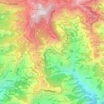 Carte topographique Malyana, altitude, relief