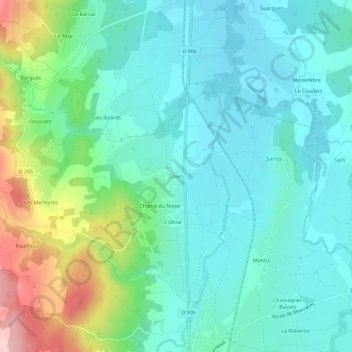 Carte topographique Cours, altitude, relief