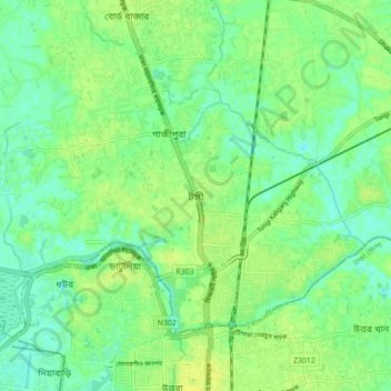 Carte topographique Tongi, altitude, relief