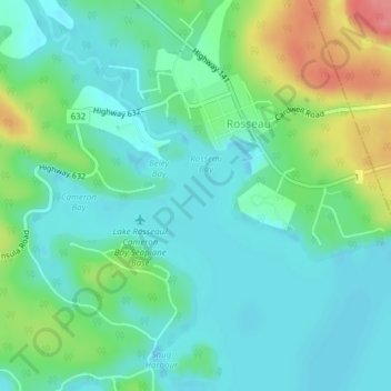 Carte topographique Lake Rosseau, altitude, relief