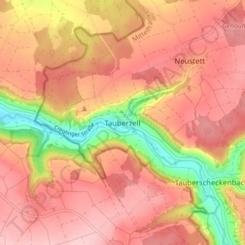 Carte topographique Tauberzell, altitude, relief