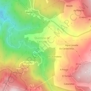 Carte topographique As Candeiras, altitude, relief
