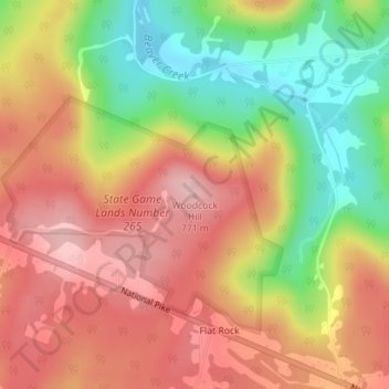 Carte topographique Woodcock Hill, altitude, relief