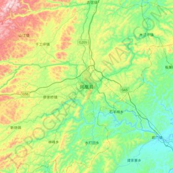 Carte topographique 凤凰县, altitude, relief