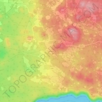 Carte topographique Kontešići, altitude, relief