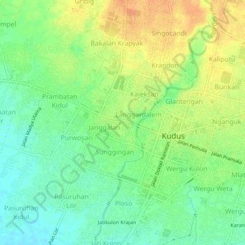 Carte topographique Kerjasan, altitude, relief