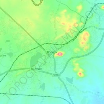 Carte topographique Bhongir, altitude, relief