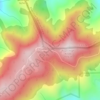 Carte topographique Toll House Gap, altitude, relief