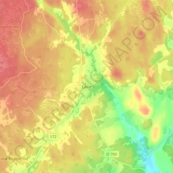 Carte topographique Lane, altitude, relief