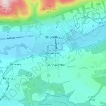 Carte topographique Devonside, altitude, relief