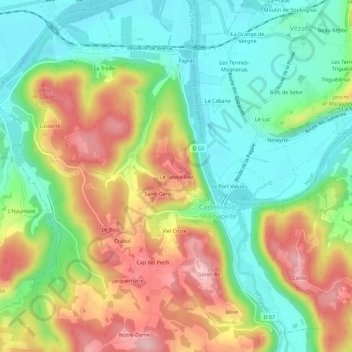 Carte topographique Le Soucaillou, altitude, relief