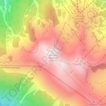 Carte topographique Whistler Mountain, altitude, relief