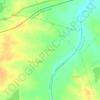Carte topographique Kuknoor, altitude, relief