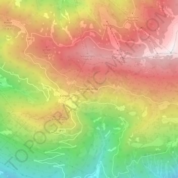 Carte topographique Vetriolo Terme, altitude, relief
