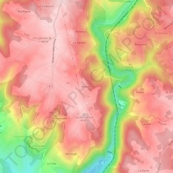 Carte topographique Bourzat, altitude, relief