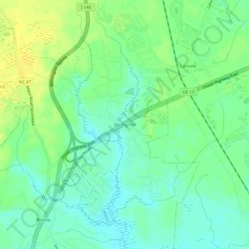 Carte topographique Spring Hill, altitude, relief