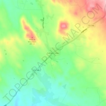 Carte topographique Catheys Valley, altitude, relief
