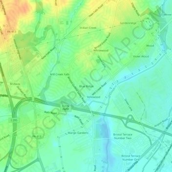 Carte topographique Blue Ridge, altitude, relief