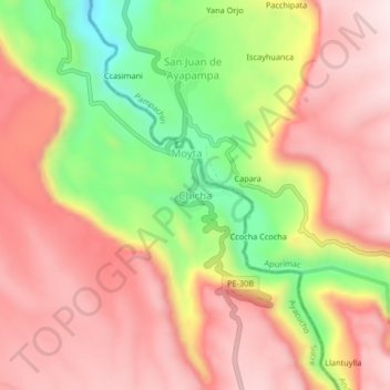 Carte topographique Chicha, altitude, relief