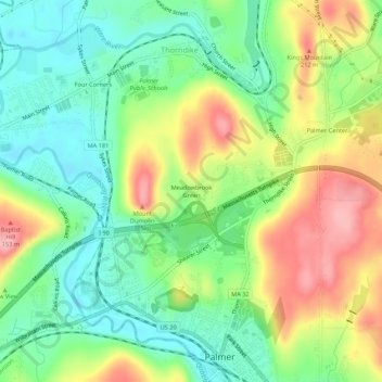 Carte topographique Meadowbrook Green, altitude, relief