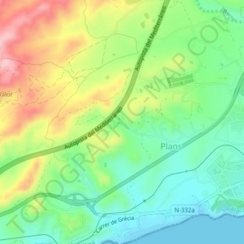 Carte topographique Moratella Xica, altitude, relief