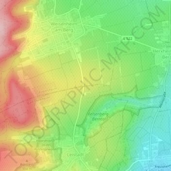 Carte topographique Rheinebene, altitude, relief