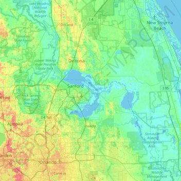 Carte topographique Beck Hammock, altitude, relief