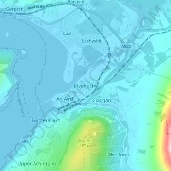 Carte topographique Inverlochy, altitude, relief