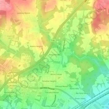 Carte topographique Maxa Woods, altitude, relief
